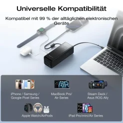 EcoFlow Powerbank 25000mAh 170W mit 100W integrierte einziehbare Kabel, 100W USB C Laptop Powerbank tragbares Ladegerät für iPhone 17/16/15 Series, MacBook, Samsung, Schwarz