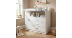 ecomi Wickelkommode Wickeltisch Baby Kommode aus Holz mit Wickelaufsatz 3 Schubladen