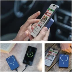 EMOS Powerbank WI 1046, 10000 mAh MagSafe mit Passthrough und Wireless-Charging, USB-C-Ausgang inkl. Kabel - für iPhone, Smartphone, - blau, B0551BL - Blau