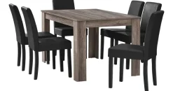 [en.casa] Esstisch Eiche antik mit 6 Stühlen schwarz Kunstleder gepolstert 140x90 Essgruppe Esszimmer