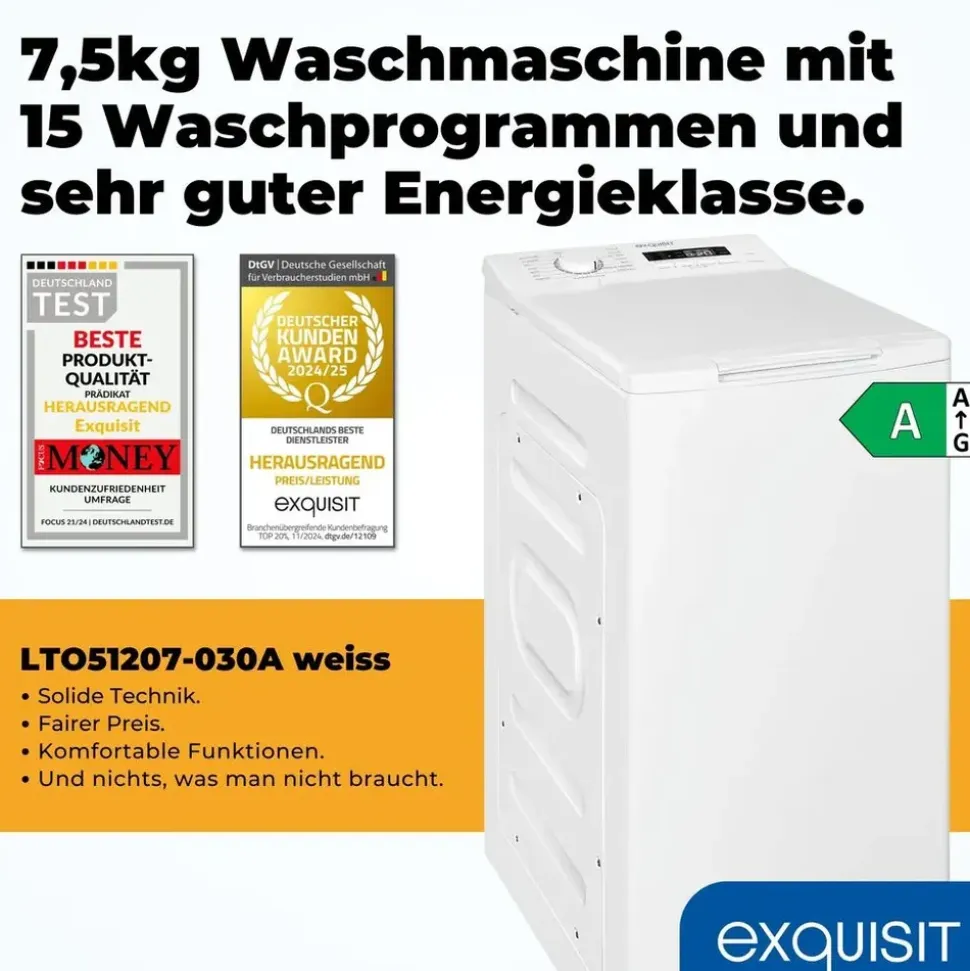 Exquisit LTO51207-030A Toplader (7.5 kg, 1200 U/min)