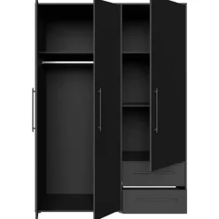 Forte Drehtürenschrank Jupiter 144 x 200 x 58,8 cm Schwarz Matt