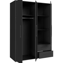 Forte Drehtürenschrank Jupiter 144 x 200 x 58,8 cm Schwarz Matt