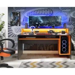 Forte Tezaur Gaming Desk mit RGB-Beleuchtung schwarz/orange