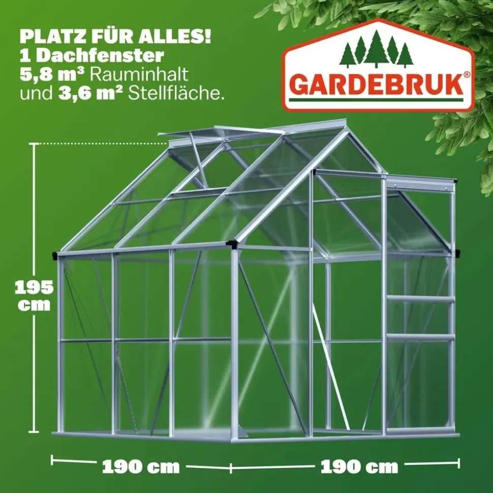 Gardebruk Gewächshaus Aluminium Grau HKP 3 mm 3,6 m2