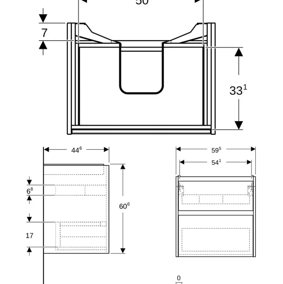 Geberit Waschtischunterschrank 2 Schubladen 59,5 x 60,6 x 44,6 cm Weiß