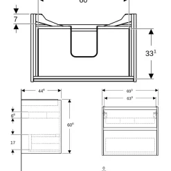 Geberit Waschtischunterschrank 2 Schubladen 69,3 x 60,6 x 44,6 cm Lava