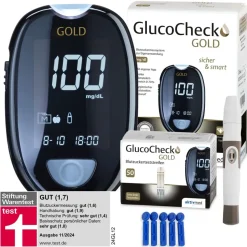 GlucoCheck GOLD Blutzuckermessgerät-Set mg/dl mit 60 Blutzuckerteststreifen