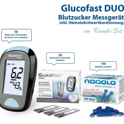 Glucofast Duo Blutzuckermessgerät mmol/l inkl. 60 Teststreifen und 110 Lanzetten
