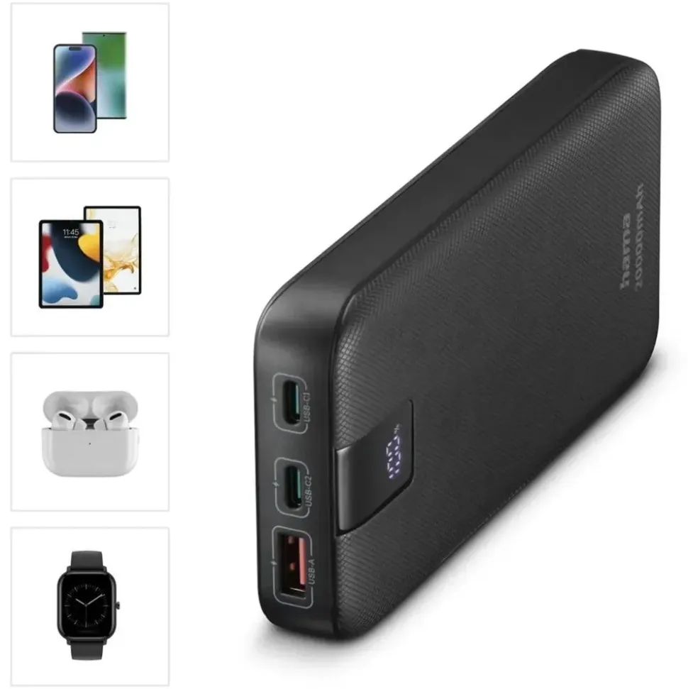 Hama Power Pack PD 20 mit 2 Ausgängen USB-C/USB-A 20.000mAh Anthrazit