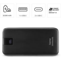 Hama Power Pack PD 20 mit 2 Ausgängen USB-C/USB-A 20.000mAh Anthrazit