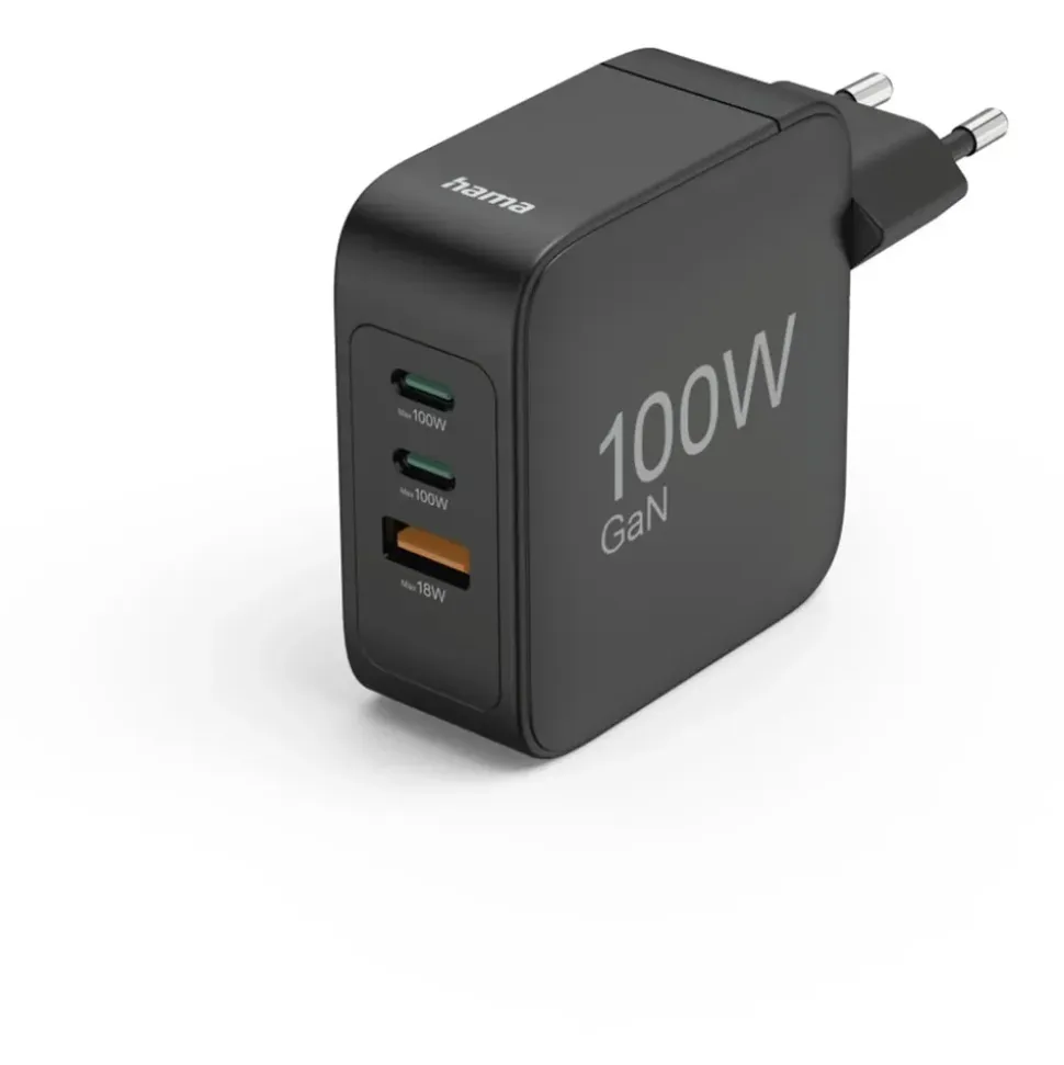 Hama USB Ladegerät 100W USB-C®, USB-C® Buchse (Power Delivery) Quick Charge 3.0, USB PD 3.0, Quick Charge 2.0 Schwarz GaN