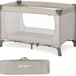 hauck Dream N Play, Beige - Baby & Kinder Reisebett mit Tragetasche ab Geburt bis 15 kg, Schnell & Kompakt Faltbar, Große Netzfenster