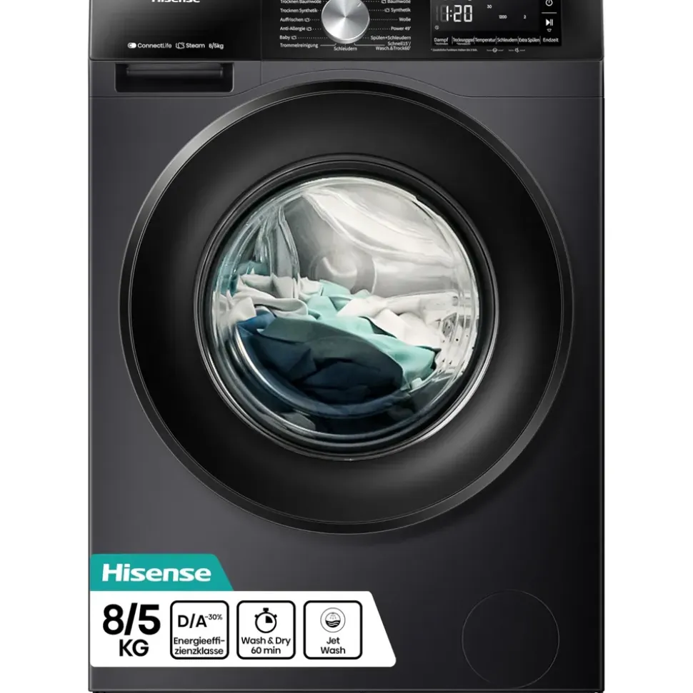 Hisense WD3S8043BW3 Waschtrockner (8 kg / 5 kg, 1400 U/min, schwarz)