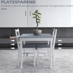 Homcom Essgruppe 3er-Set, Esstisch mit 2 Stühlen, Küchentisch-Set für 2 Personen