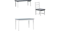 Homcom Essgruppe Esstisch mit 2 Stühlen, Bank 4-Teiliges Esstisch-Set Esszimmergruppe mit Leinenoptik, Kiefernholz, Grau, Weiß 108L x 65B x 75H cm