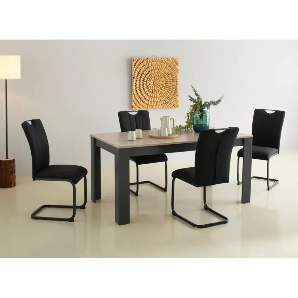 Home Affaire Essgruppe HOME AFFAIRE "Napoli", grau (anthrazit, anthrazit, anthrazit), B:160cm H:75cm T:88,5cm, Sitzmöbel-Sets, Essgruppe, 5-teilige Tischgruppe mit modernem Freischwinger Stuhl und Esstisch