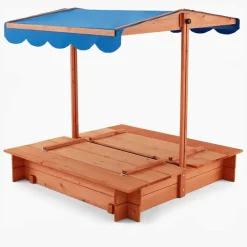 Home Deluxe Holzsandkasten Buddelkiste mit Dach Blau
