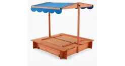 Home Deluxe Holzsandkasten Buddelkiste mit Dach Blau