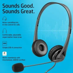 HP G2, Kabelgebunden, USB-A), Office Headset, Schwarz