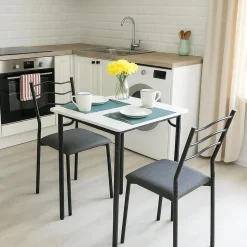 Hti-Living Essgruppe Thora 3-teilig Tischplatte Weiß - Braun/Schwarz
