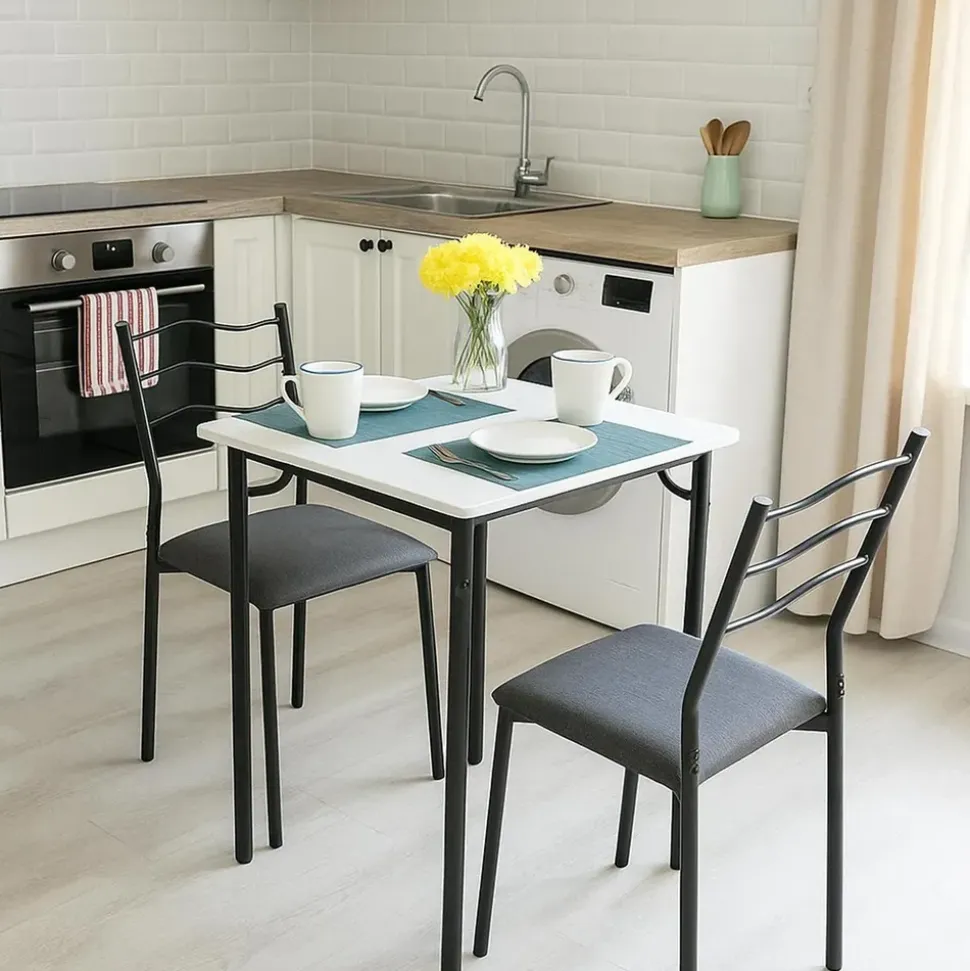Hti-Living Essgruppe Thora 3-teilig Tischplatte Weiß - Braun/Schwarz