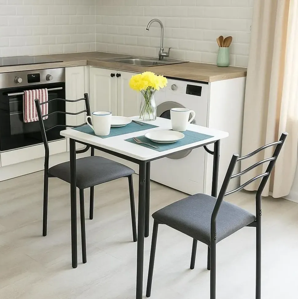 Hti-Living Essgruppe Thora 3-teilig Tischplatte Weiß - Braun/Schwarz
