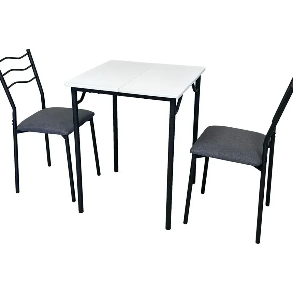 Hti-Living Essgruppe Thora 3-teilig Tischplatte Weiß - Braun/Schwarz