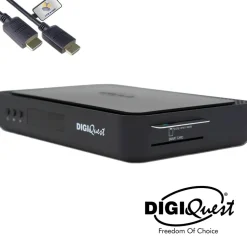 hts e-com DigiQuest Q99 4K UHD TiVuSat Receiver inkl. Karte + WiFi Stick – tivùsat zertifiziert (nicht aktiviert), HEVC HDR, PVR Ready, LAN, USB, HDMI-Kabel
