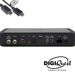 hts e-com DigiQuest Q99 4K UHD TiVuSat Receiver inkl. Karte + WiFi Stick – tivùsat zertifiziert (nicht aktiviert), HEVC HDR, PVR Ready, LAN, USB, HDMI-Kabel