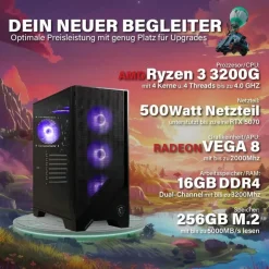 HYPER BYTE Essential Gaming PC AMD Ryzen 3 3200G 4,0 GHz 16 GB RAM 256 GB SSD Win 11 Pro