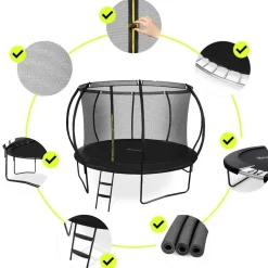HyperMotion Gartentrampolin 366 cm inkl. Sicherheitsnetz und Leiter Schwarz