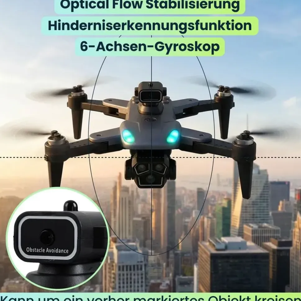 ideoon 4K Drohne mit Kamera Schwenkbar C0 Zertifiziert Faltbar GPS Rückkehr Hinderniserkennung Follow-Me