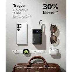 INIU 45W Power Bank, Ultra Klein 20000mAh mit Integriertem USB-C Kabel