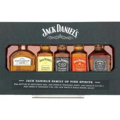 Jack Daniel's Family of Fine Spirits Old No.7 Tennessee 40% vol 0,05 l + Gentleman Jack 40% vol 0,05 l + Single Barrel Select 45% vol 0,05 l + Tennessee Honey Likör 35% vol 0,05 l + Tennessee Fire Likör 35% vol 0,05 l Tasting-Set