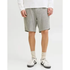 JACK & JONES "JPSTACE MYKONOS LINEN BLEND SHORTS SRT", Herren, Gr. XL, N-Gr, grau (cloud dancer detail:stripe), Web, Obermaterial: 55% Leinen, 45% Viskose, unifarben, regular fit, Hosen Chinoshorts