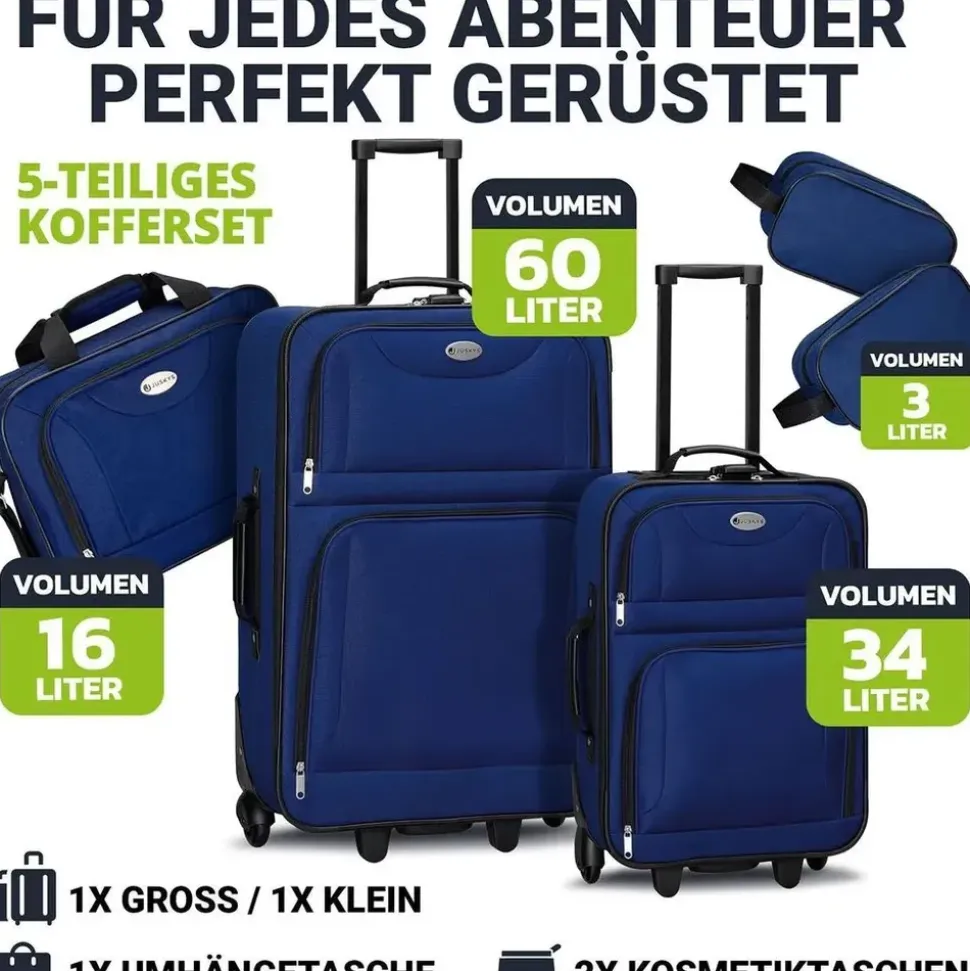 Juskys Athen Koffer-Set 5-tlg. blau