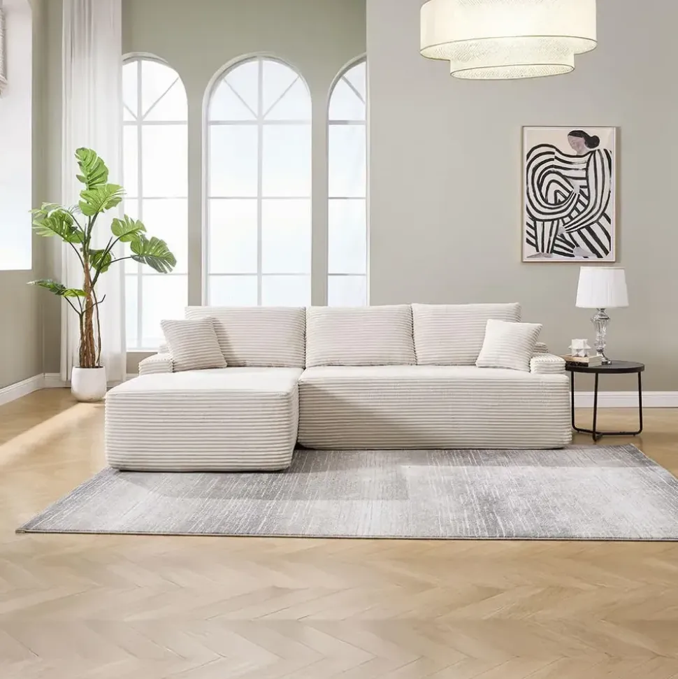 Juskys Eckcouch Cord 3-Sitzer Beige