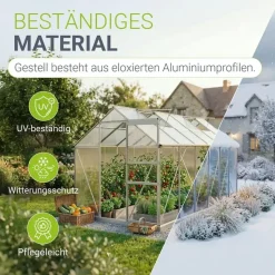 Juskys Gewächshaus Aluminium Silber HKP 4 mm 7,2 m2
