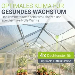 Juskys Gewächshaus Aluminium Silber HKP 4 mm 7,2 m2