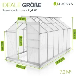 Juskys Gewächshaus Aluminium Silber HKP 4 mm 7,2 m2