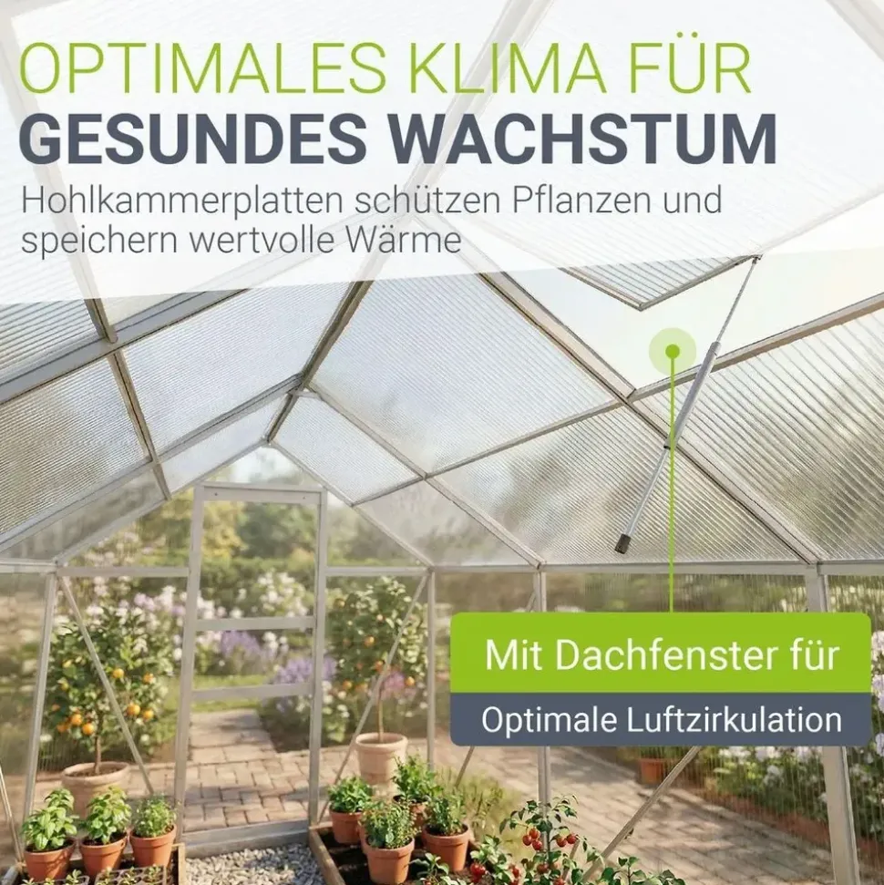 Juskys Gewächshaus Aluminium Grau HKP 4 mm 3,6 m2