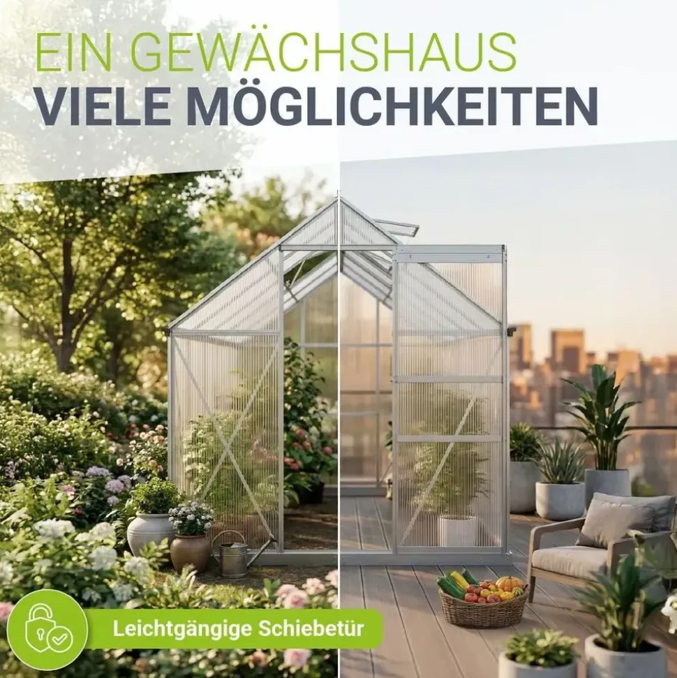 Juskys Gewächshaus Aluminium Grau HKP 4 mm 3,6 m2