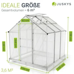 Juskys Gewächshaus Aluminium Grau HKP 4 mm 3,6 m2