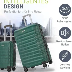 Juskys Hartschale Kofferset Reisekoffer 3 teilig - Zahlenschloss, 360° Rollen, Teleskopgriff, - Dunkelgrün