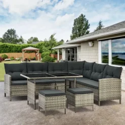 Juskys Manacor Polyrattan Lounge-Set grau meliert