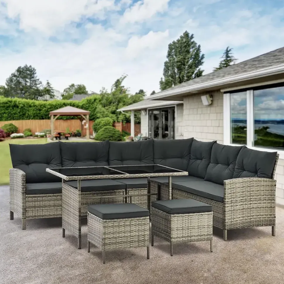 Juskys Manacor Polyrattan Lounge-Set grau meliert