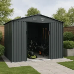 Juskys Metall Geräteschuppen XL Dunkelgrau