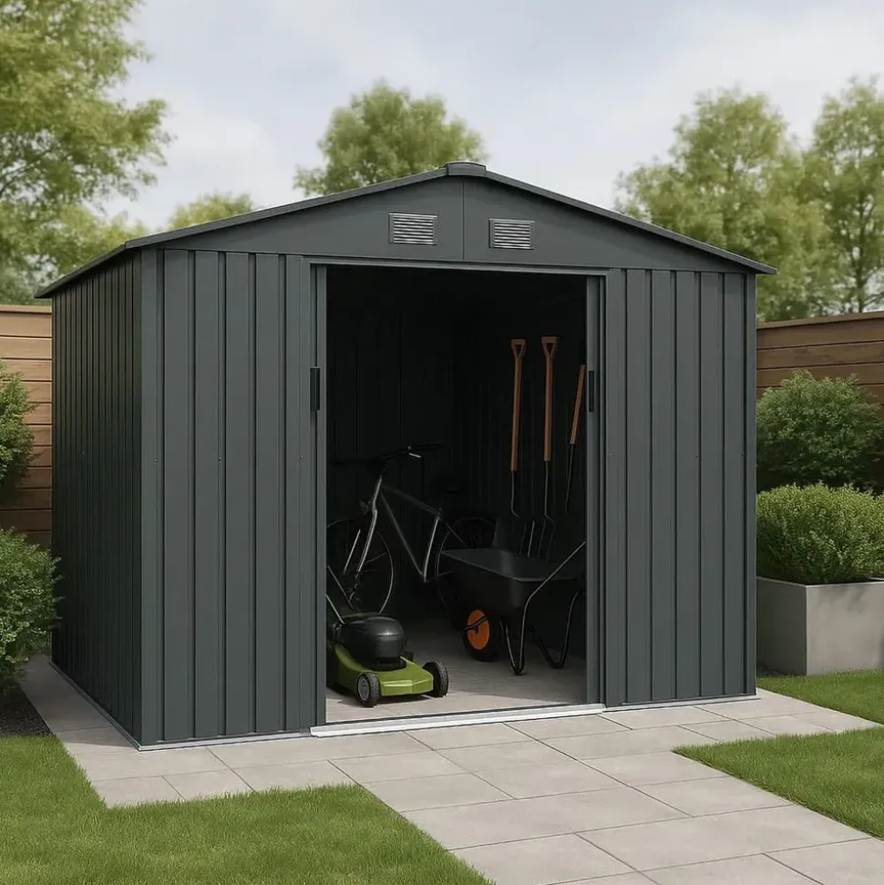Juskys Metall Geräteschuppen XL Dunkelgrau