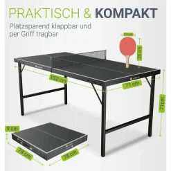Juskys Mini Tischtennisplatte Flexi Schwarz